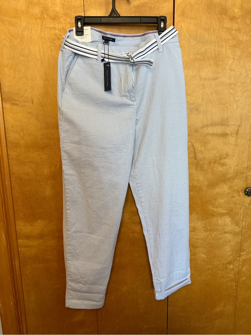 NWT - Tommy Hilfiger Stretch Tapered Blue and white striped Chino Pants - size 8